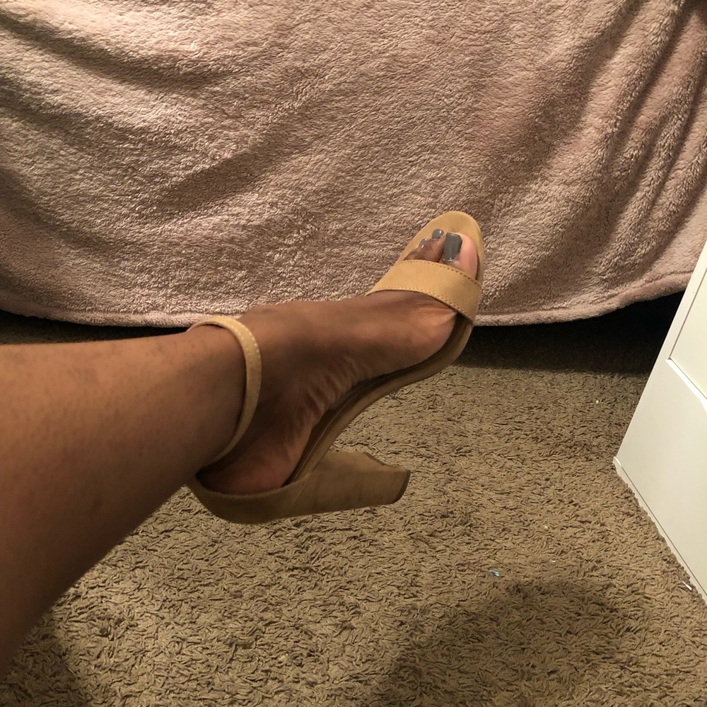 Tan Ankle Strap Block Heels